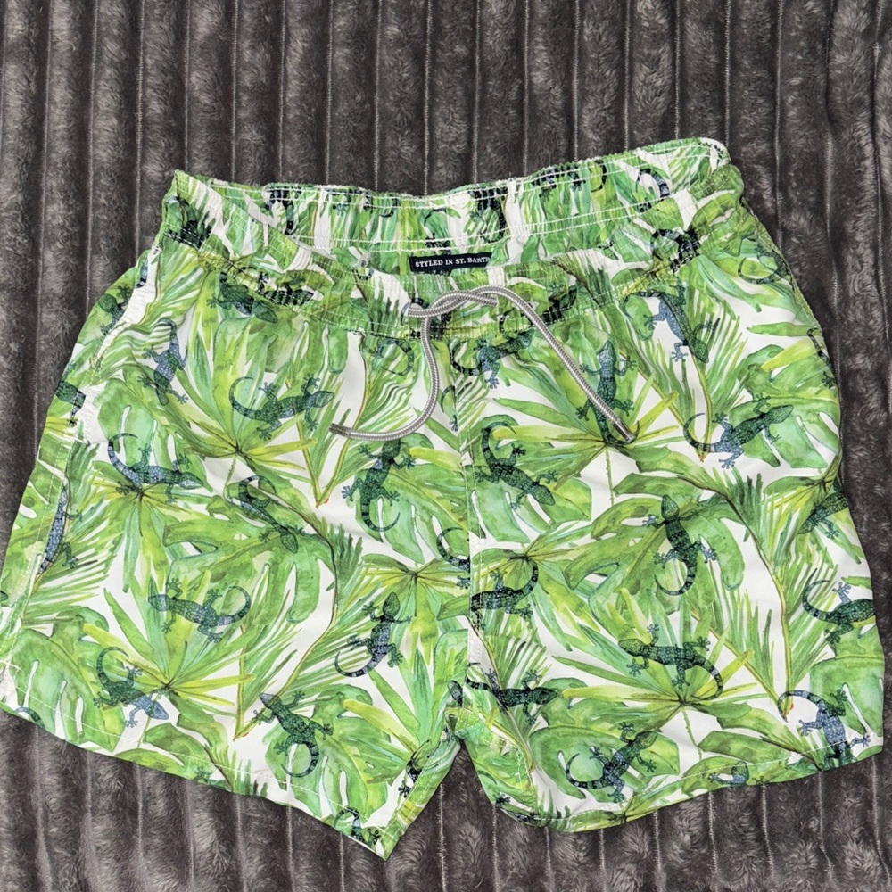 MC2 Saint Barth Green Leaf Print Swim Trunks